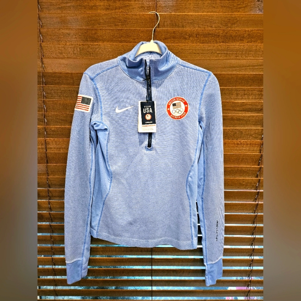 Team USA Nike Medal Stand Tri-Blend Quarter-Zip Performance Jacket - Light Blue